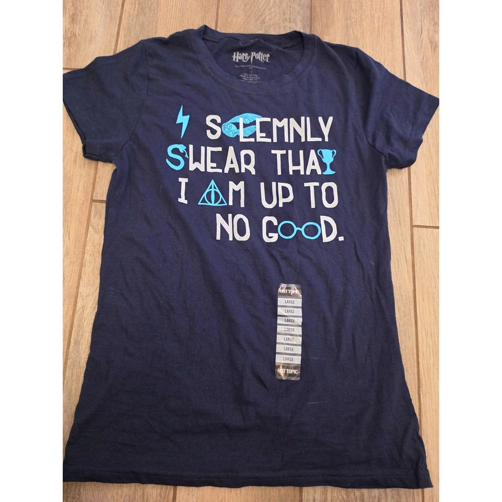 Harry Potter Hot Topic Navy Blue Graphic T-Shirt Solemnly Swear Large Womens